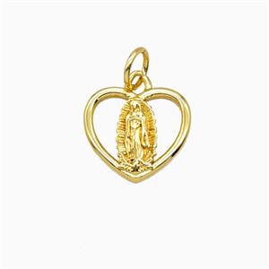 Copper Virgin Mary Heart Pendant Gold Plated, approx 11-12.5mm