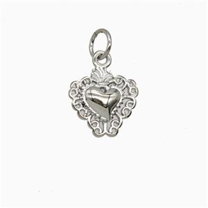 Copper Sacred Heart Pendant Platinum Plated, approx 11mm
