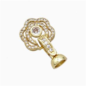 Copper Flower Clasp Pave Zirconia Gold Plated, approx 13-22mm
