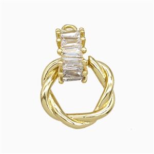 Copper Circle Pendant Pave Zirconia Gold Plated, approx 9mm, 15mm dia