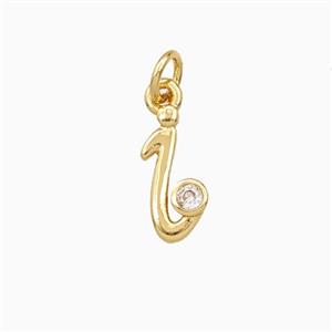 Copper Letter-i Pendant Pave Zirconia Gold Plated, approx 4-10mm