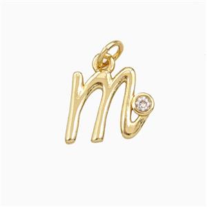 Copper Letter-m Pendant Pave Zirconia Gold Plated, approx 4-10mm