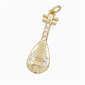 Lute Charms Chinese Pipa Copper Musical Pendant Pave Zirconia Gold Plated, approx 9-25mm