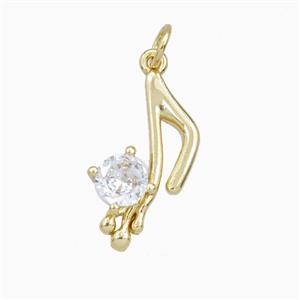 Musical Note Charms Copper Pendant Pave Zirconia Gold Plated, approx 11-20mm