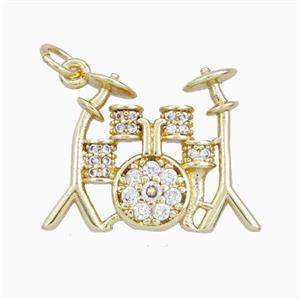 DrumKit Charms Copper Musical Pendant Pave Zirconia Gold Plated, approx 16-20mm