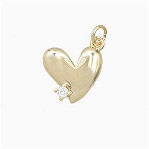 Copper Heart Pendant Pave Zirconia Gold Plated, approx 13-14mm
