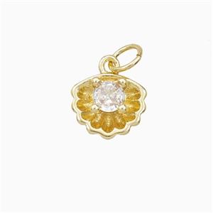 Copper Scallop Shell Pendant Pave Zirconia Gold Plated, approx 10mm