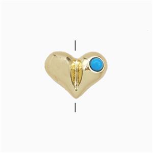 Copper Heart Beads Pave Turquoise Gold Plated, approx 9-12mm