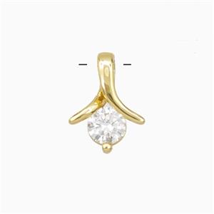 Copper Shark-tail Pendant Pave Zirconia Gold Plated, approx 10-13.5mm