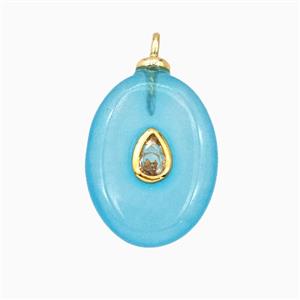 Blue Dye Jade Oval Pendant Pave Zirconia, approx 15-20mm