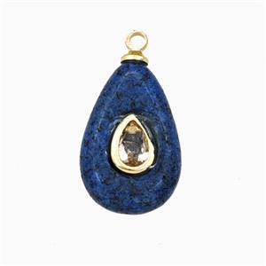 Blue Dye Jade Teardrop Pendant Pave Zirconia, approx 10-16mm