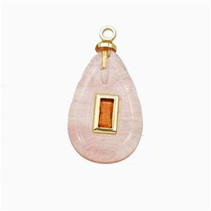 Pink Synthetic Quartz Teardrop Pendant Pave Zirconia, approx 10-16mm