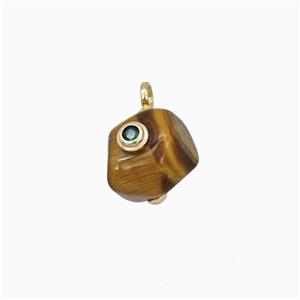 Tiger Eye Stone Pendant Pave Zirconia, approx 13mm