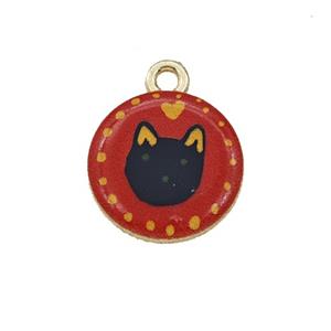 Alloy Coin Pendant BlackCat Painted Gold Plated, approx 15mm