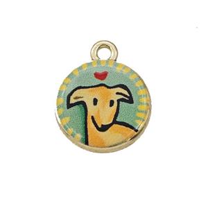 Alloy Coin Pendant Sheep Painted Gold Plated, approx 15mm