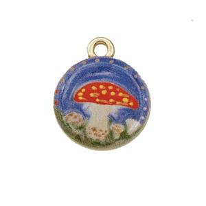 Alloy Coin Pendant Mushroom Painted Gold Plated, approx 15mm