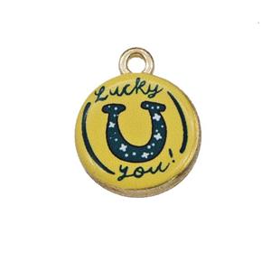 Alloy Coin Pendant LuckyUyou Painted Gold Plated, approx 15mm
