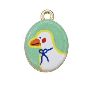 Alloy Oval Pendant Duck Painted Gold Plated, approx 14-17mm