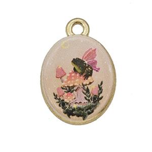 Alloy Oval Pendant Mushroom Frog Painted Gold Plated, approx 14-17mm