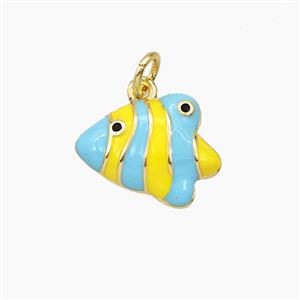 Copper Fish Pendant Yellow Blue Enamel Gold Plated, approx 12-15mm