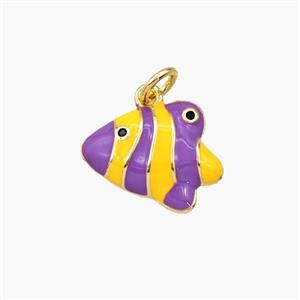 Copper Fish Pendant Yellow Purple Enamel Gold Plated, approx 12-15mm