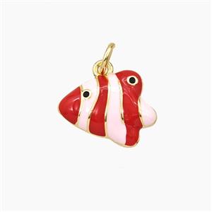 Copper Fish Pendant Red White Enamel Gold Plated, approx 12-15mm