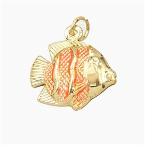 Copper Fish Pendant Pink Painted Gold Plated, approx 14-17mm