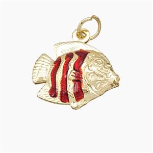 Copper Fish Pendant Red Painted Gold Plated, approx 14-17mm