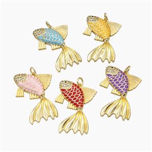 Copper Fish Pendant Pave Zirconia Enamel Gold Plated Mixed, approx 30mm