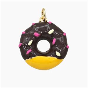 Copper Donut Pendant Black Yellow Enamel Gold Plated, approx 18mm