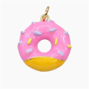 Copper Donut Pendant Pink Yellow Enamel Gold Plated, approx 18mm