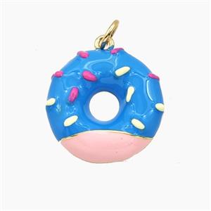 Copper Donut Pendant Blue Pink Enamel Gold Plated, approx 18mm