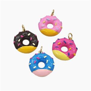 Copper Donut Pendant Enamel Gold Plated Mixed, approx 18mm