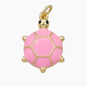 Copper Tortoise Pendant Pink Enamel Gold Plated, approx 14-18mm