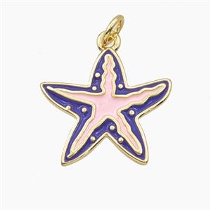 Copper Starfish Pendant Purple Pink Enamel Gold Plated, approx 18.5mm