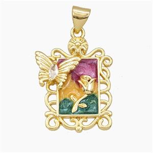 Enamel Copper Pendant, Gold Plated, approx 15-22mm