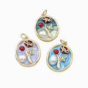 Enamel Copper Pendant, Gold Plated, approx 18-21mm