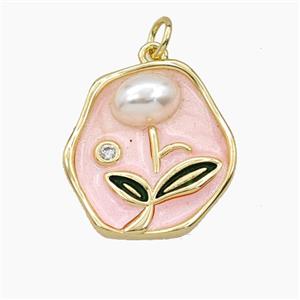 Enamel Copper Pendant, Gold Plated, approx 20mm