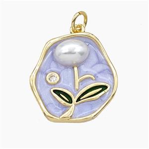 Enamel Copper Pendant, Gold Plated, approx 20mm