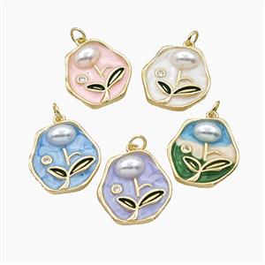 Enamel Copper Pendant, Gold Plated, approx 20mm