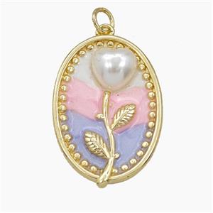 Enamel Copper Pendant, Gold Plated, approx 20-26mm