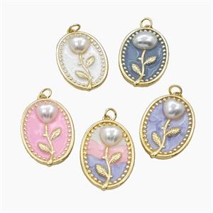Enamel Copper Pendant, Gold Plated, approx 20-26mm