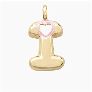 Copper Letter-I Pendant Pink Enamel Heart Gold Plated, approx 11-18mm