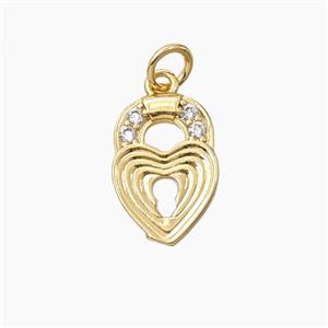 Copper Ribbed Heart Pendant Pave Zirconia Gold Plated, approx 10-15mm