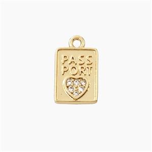 Copper Passport Pendant Pave Zirconia Heart Gold Plated, approx 8-11mm