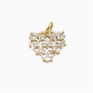 Copper Heart Pendant Pave Zirconia Gold Plated, approx 13mm