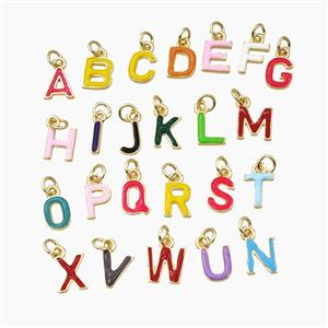 Copper Alphabet Pendant Enamel Gold Plated Mixed Letters, approx 8-10mm