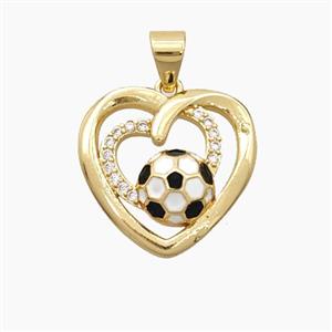 Copper Heart Pendant Pave Zirconia Enamel Football Sports Gold Plated, approx 17mm