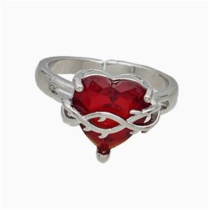 Copper Heart Rings Pave Crystal Glass Platinum Plated, approx 11-13mm, 18mm dia