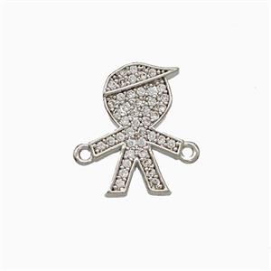 Copper Kids Boy Connector Pave Zirconia Platinum Plated, approx 14-15mm